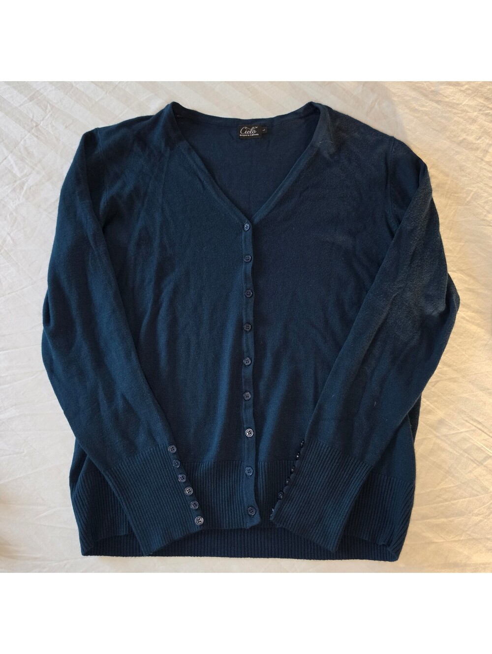 Cielo Navy Blue Women's Button-Up Cardigan, Size Large, Lightweight Casual/Work